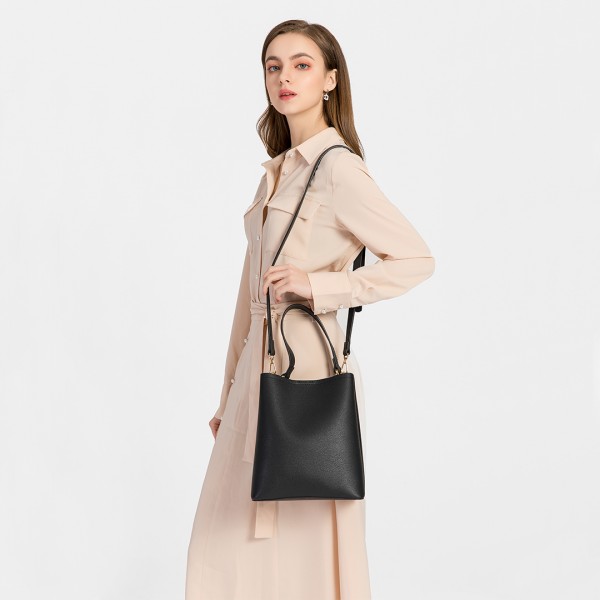 LB6926 - Miss Lulu Sanft Lederoptik Handtasche - Schwarz